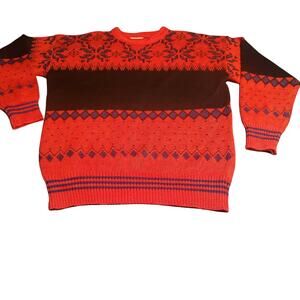 Vintage White Stag Men's Size L Fair Isle Wool Blend Red Sweater Hong Kong